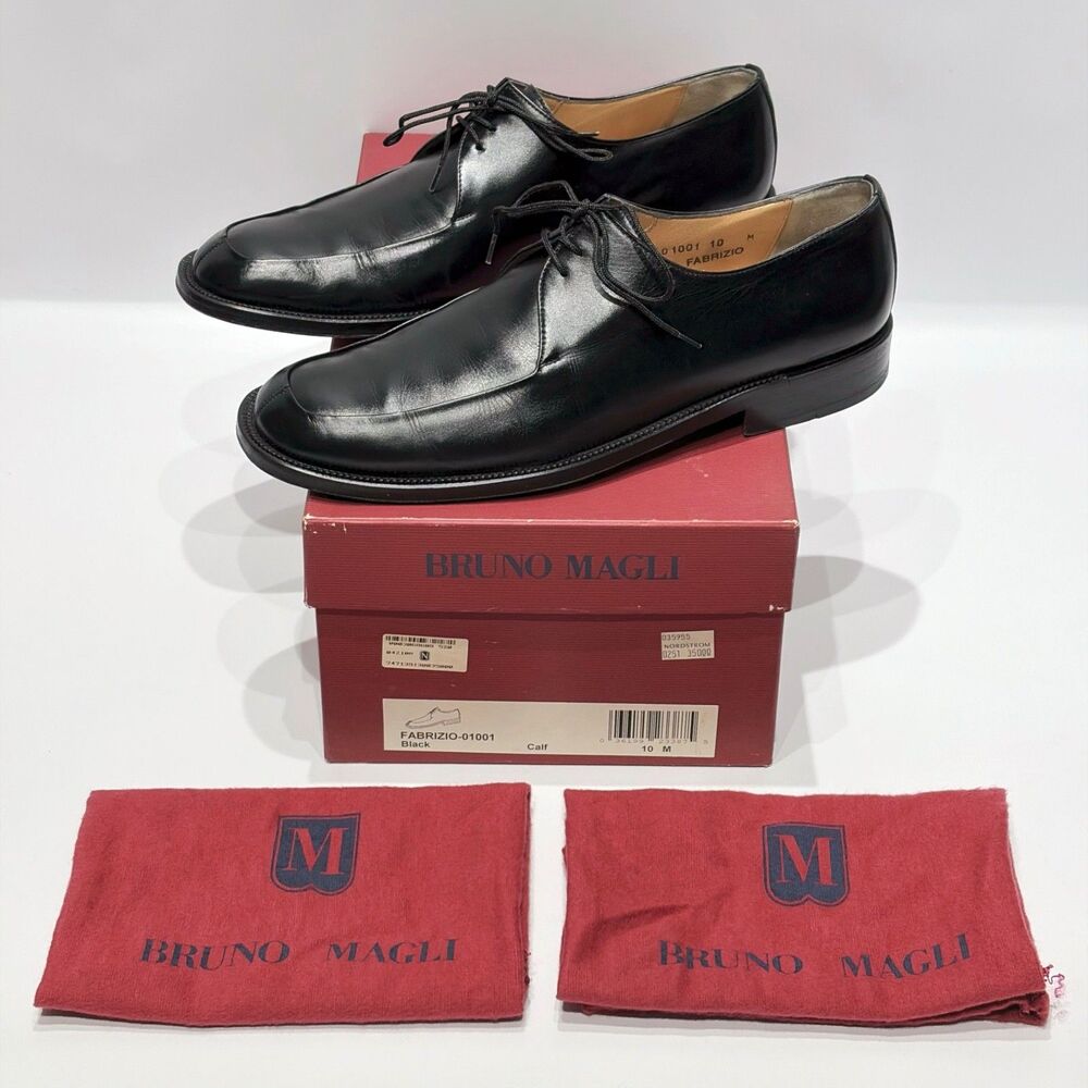 Bruno Magli Made in Italy Fabrizio Black Leather Oxford Dress Shoes Men Size 10M